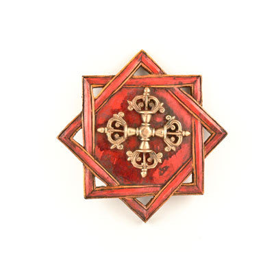 Wooden Star with Brass Double Dorje