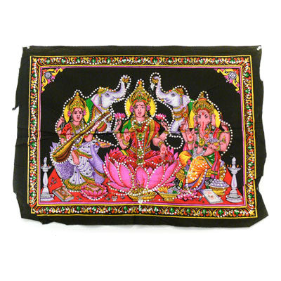 Ganesh Laxmi Saraswati- Fabric Wall Hanging with Sequins