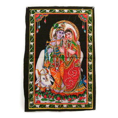 Krishna and Consort- Fabric Wall Hanging with Sequins