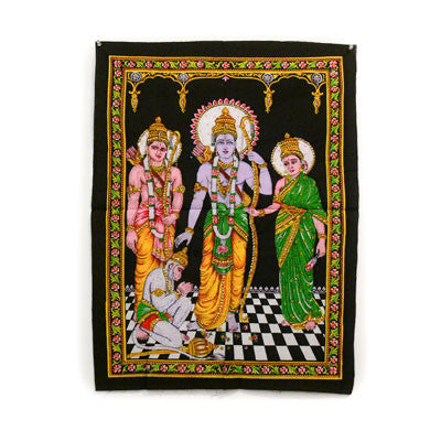 Krishna and Hunuman and Two Others- Fabric Wall Hanging with Sequins
