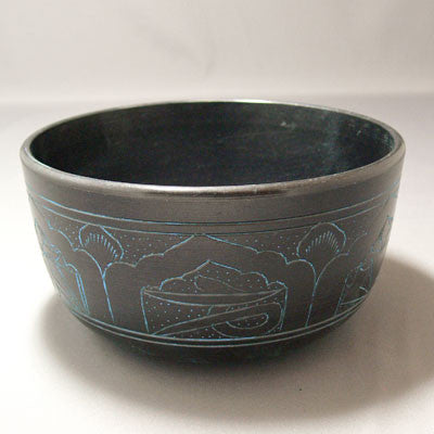Alloy Bowl with Stick- Multi-Buddha- Blue Tint- Medium
