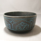 Alloy Bowl with Stick- Buddha Surrounded by Lotus- Blue Tint- Small