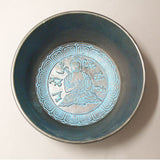 Alloy Bowl with Stick- Buddha Surrounded by Lotus- Blue Tint- Small