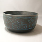Alloy Bowl with Stick- Buddha Surrounded by Lotus- Blue Tint- Medium