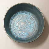 Alloy Bowl with Stick- Buddha Surrounded by Lotus- Blue Tint- Medium
