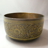 Alloy Bowl with Stick- Buddha- Floral Band- Yellow Tint- Large