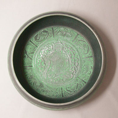 Alloy Bowl with Stick- Seated Buddha- Green Tint- Large