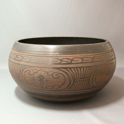Alloy Bowl with Stick- Seated Buddha- Orange Tint- Large