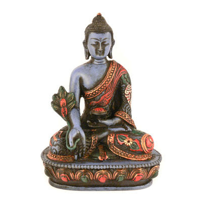Blue Medicine Buddha Hand Painted Resin Statue