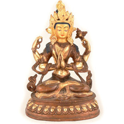 (Avalokitesvara) Chenrezig Gold Plated Copper Statue