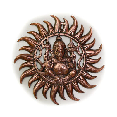 Copper Wall Hanging- Small Ganesh with Sun