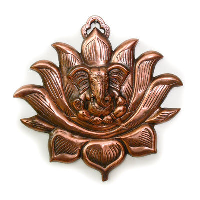 Copper Wall Hanging- Ganesh in Lotus Flower