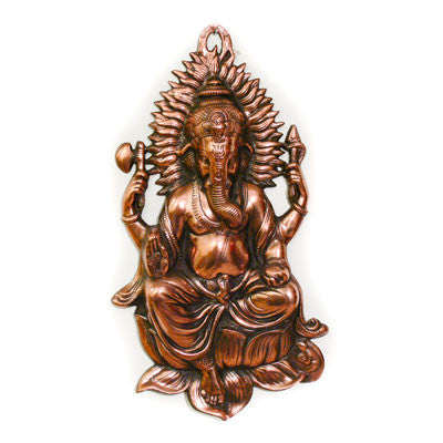 Copper Wall Hanging- Extra Large Ganesh in Lotus Throne with Rays at Head