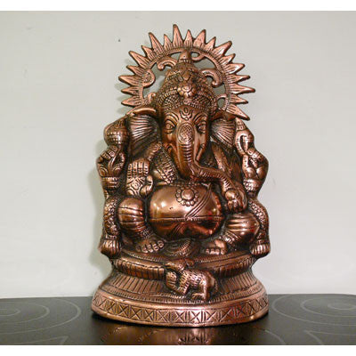 Ganesh- Sitting Ganesh with Sun Copper Statue