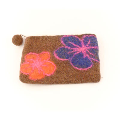 Felt Coin Purse Beth with Flower Inlay- Green