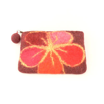 Felt Coin Purse Beth with Flower Inlay- Burgundy