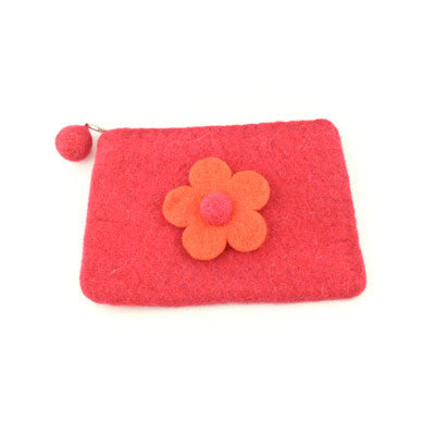 Felt Coin Purse with Attached Flower- Burgundy