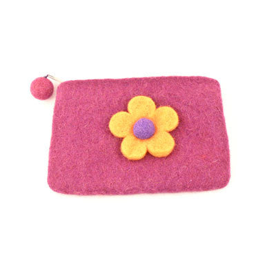 Felt Coin Purse with Attached Flower- Purple
