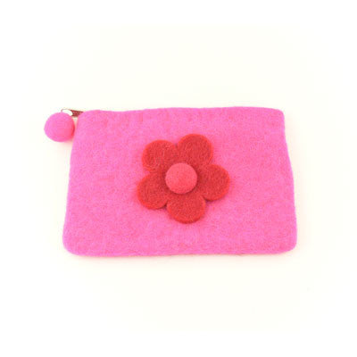 Felt Coin Purse with Attached Flower- Pink
