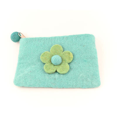 Felt Coin Purse with Attached Flower- Blue