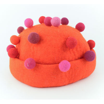 Felt Hat with Balls and Folded Edge- Orange