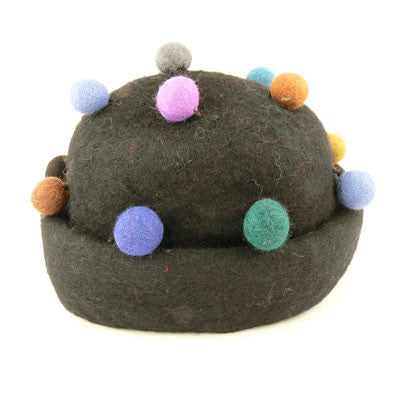 Felt Hat with Balls and Folded Edge- Black