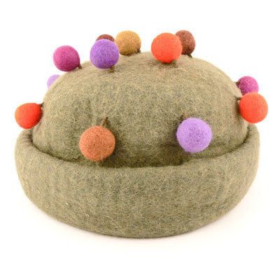 Felt Hat with Balls and Folded Edge- Green