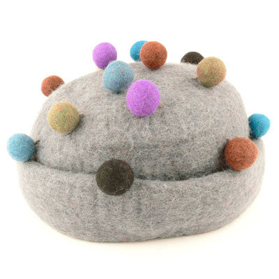 Felt Hat with Balls and Folded Edge- Grey