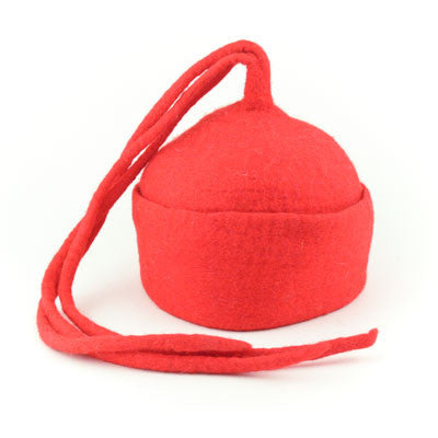 Felt Hat with Three Tails and Folded Edge- Red