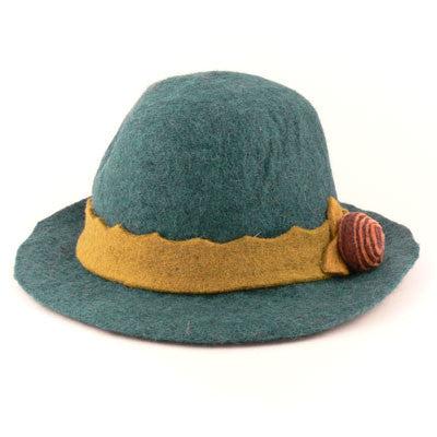 Felt Hat with Belt and Flower- Green