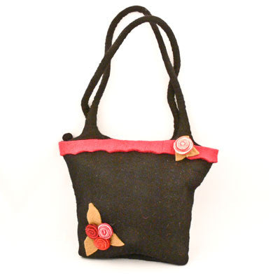 Felt Purse with Belt and Flower- Black