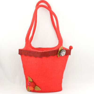 Felt Purse with Belt and Flower- Red