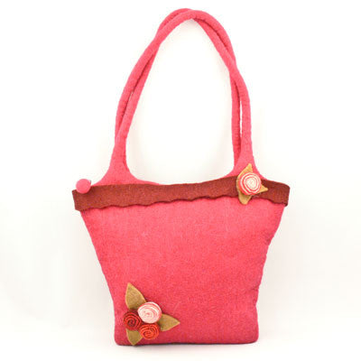 Felt Purse with Belt and Flower- Fuchsia