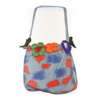 Felt Purse Multi-Coloured with 5 Flower Garland- Light Blue