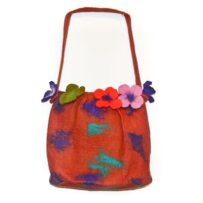 Felt Purse Multi-Coloured with 5 Flower Garland- Brown
