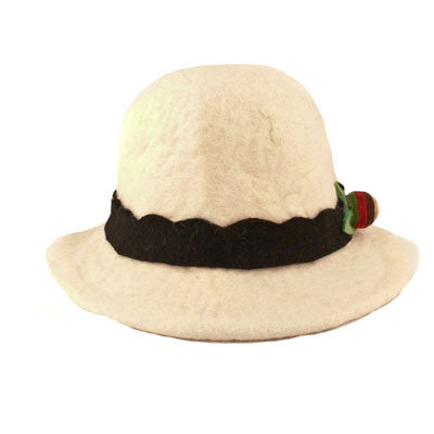 Felt Hat with Belt and Flower- White