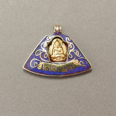 Buddha Pendant- White Metal with Crushed Stone Inlay- Lapis Lazuli
