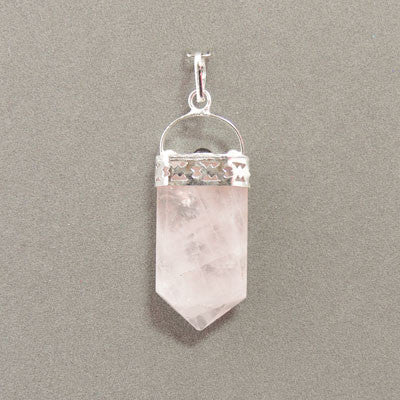 Silver Plated Point Pendant- Rose Quartz