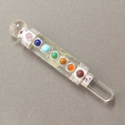 Faceted Quartz Chakra Wand- Silver Plated