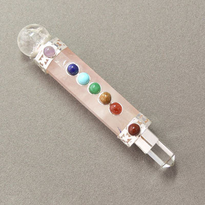 Faceted Rose Quartz Chakra Wand- Silver Plated